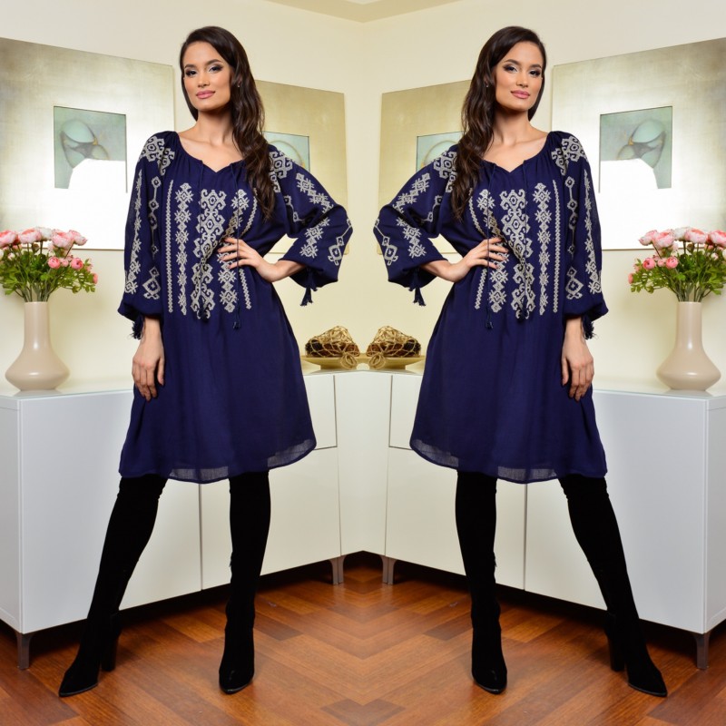 Rochie brodata bleumarin - Sabrina 02