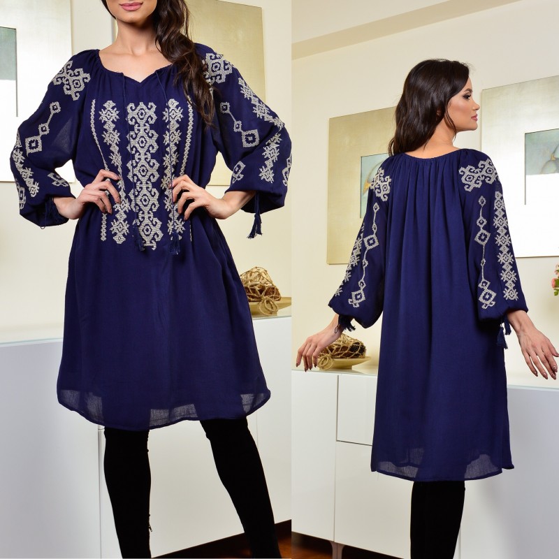 Rochie brodata bleumarin - Sabrina 02
