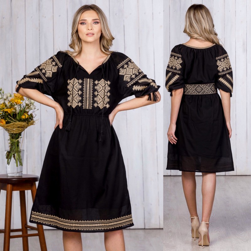 Rochie Traditionala Neagra brodata - Ramona