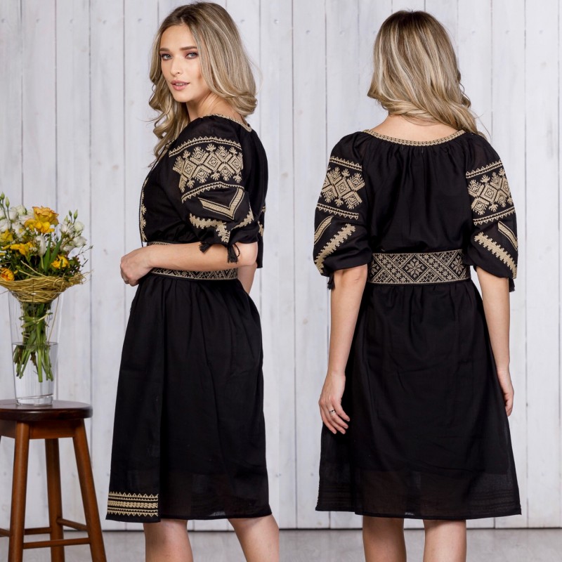 Rochie Traditionala Neagra brodata - Ramona