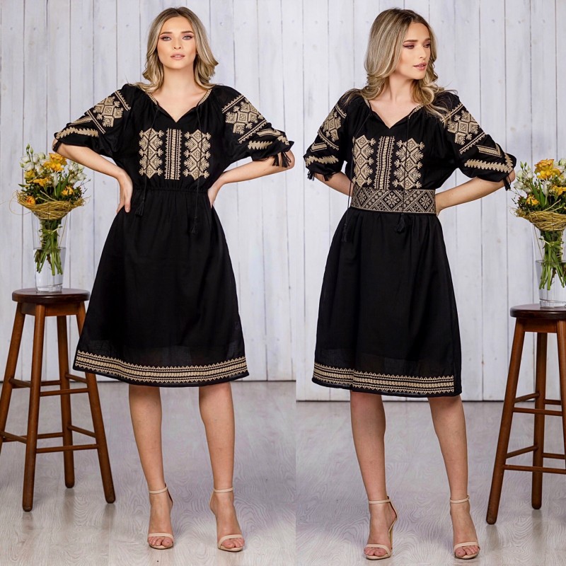 Rochie Traditionala Neagra brodata - Ramona