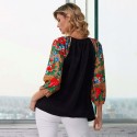 Bluza neagra cu imprimeu floral bej pe maneci - Florentina negru 05
