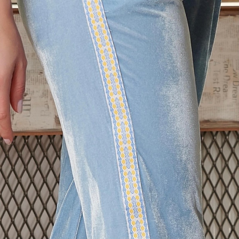 Pantaloni bleu din catifea cu banda galbena - 02