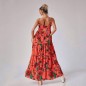 Rochie Nationala corai lunga cu imprimeu floral - Rosa 01
