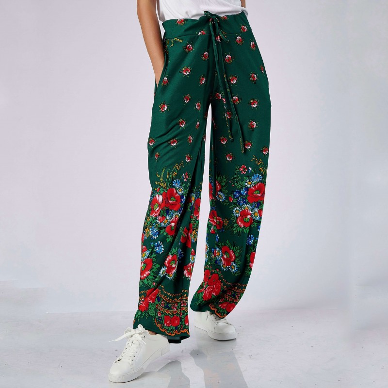 Pantaloni verzi cu imprimeu floral - 03