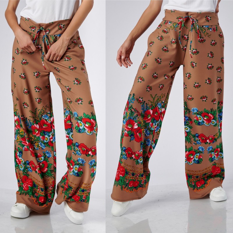 Pantaloni bej cu imprimeu floral - 02