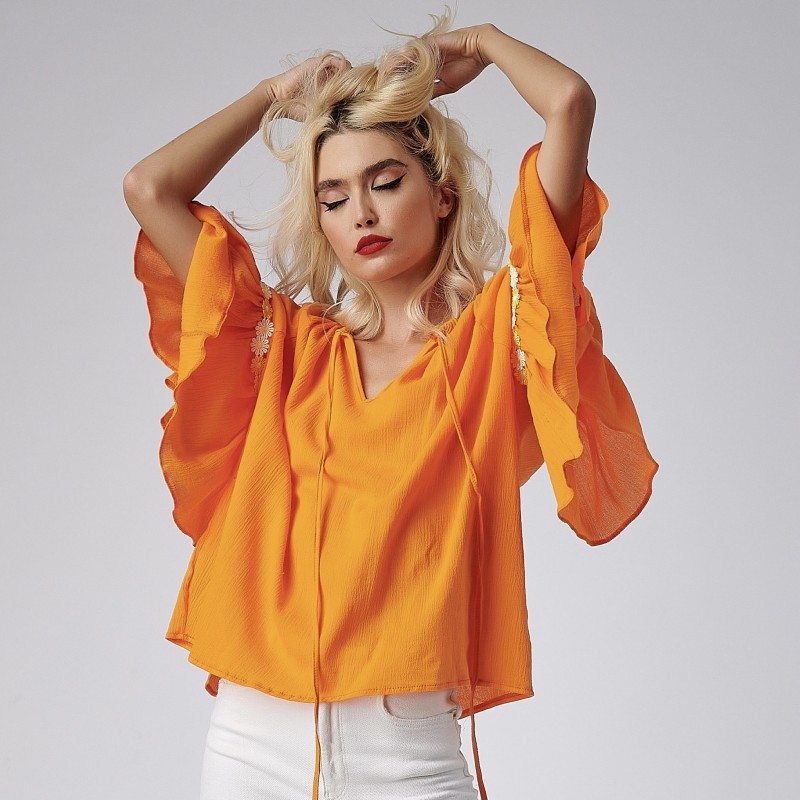 Bluza stilizata din panza topita - portocaliu 01