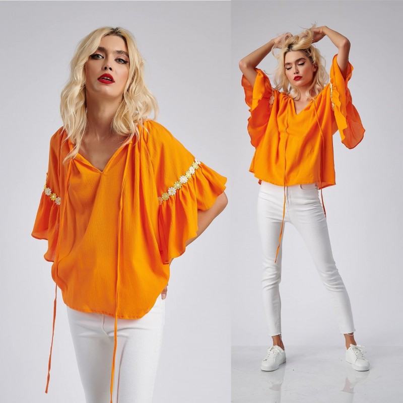 Bluza stilizata din panza topita - portocaliu 09