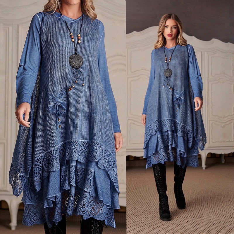 Rochie din tricot asimetrica - Lavinia albastru 01