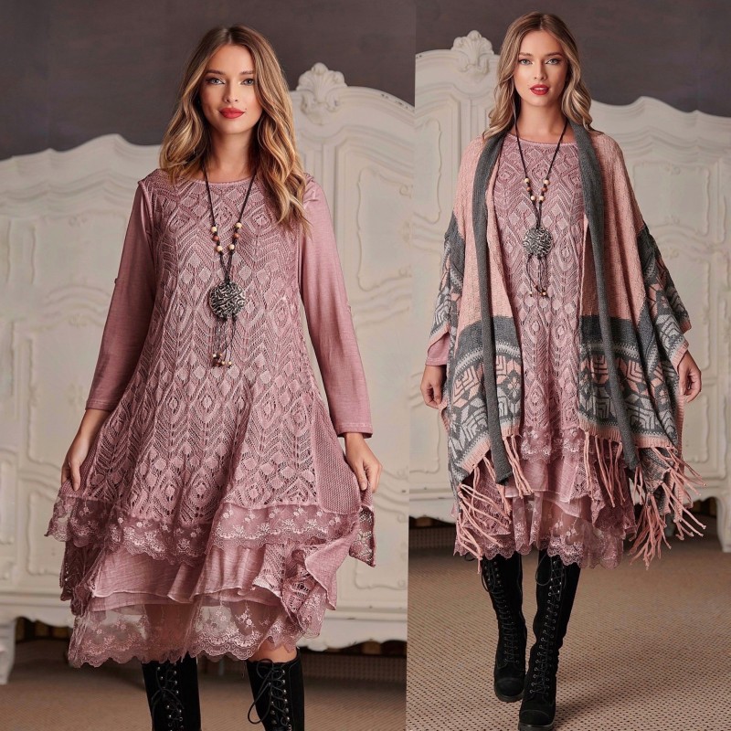 Rochie din tricot cu broderie - Laura roz pal 01