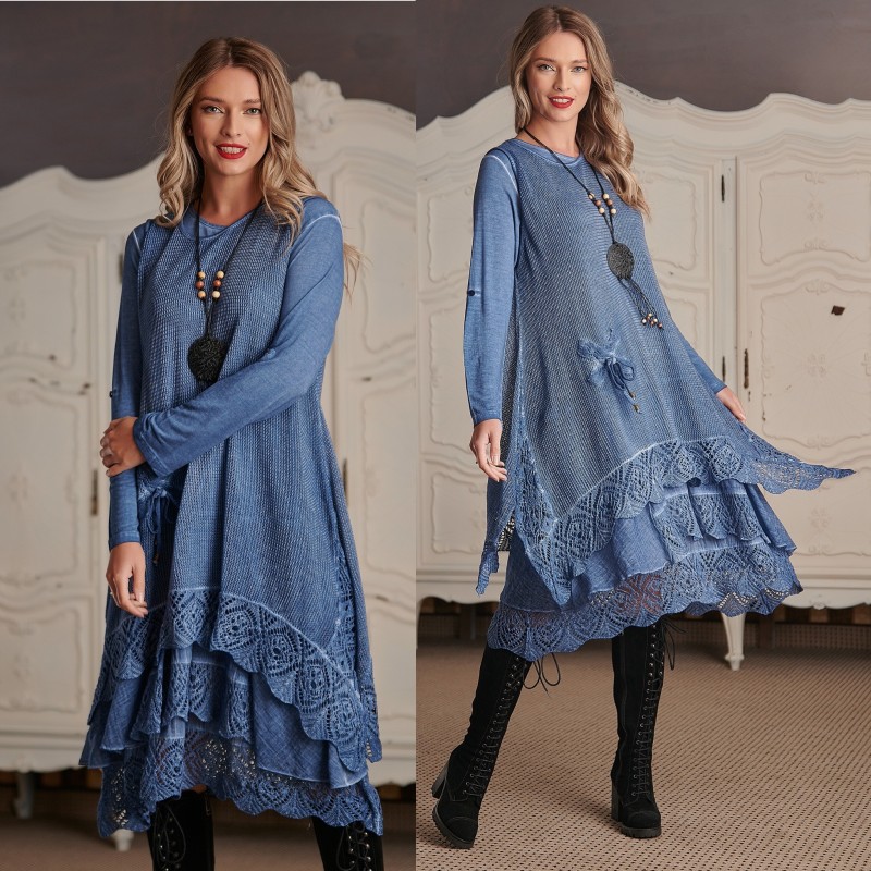 Rochie din tricot asimetrica - Lavinia albastru 01