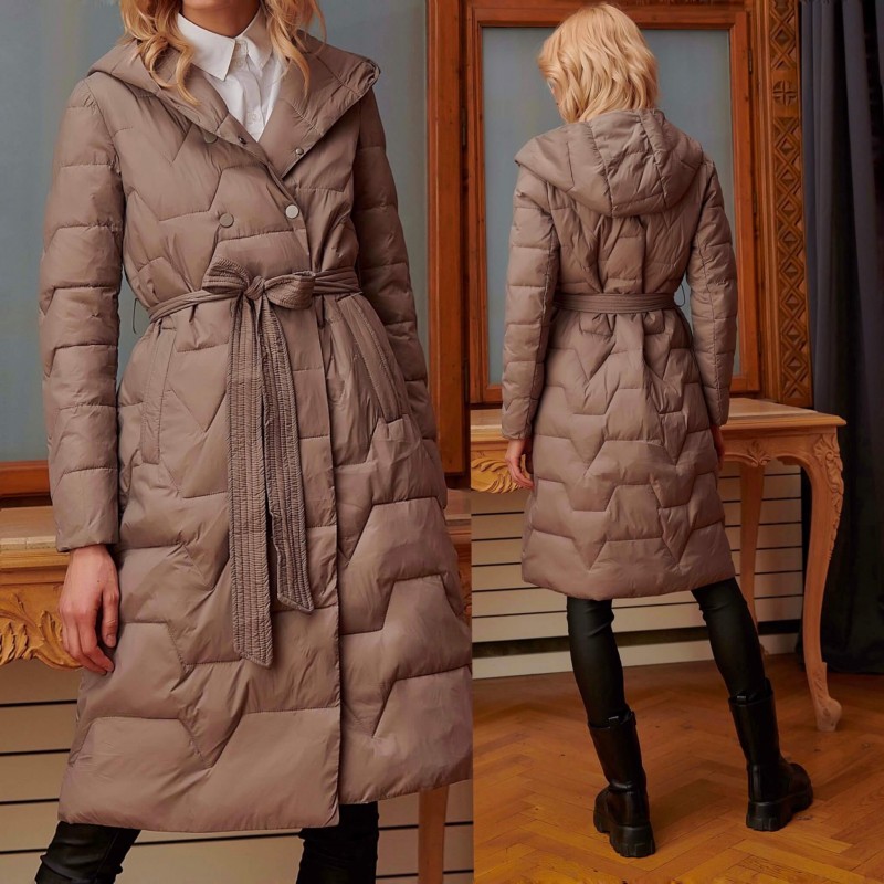 Geaca maro lunga cu cordon in talie