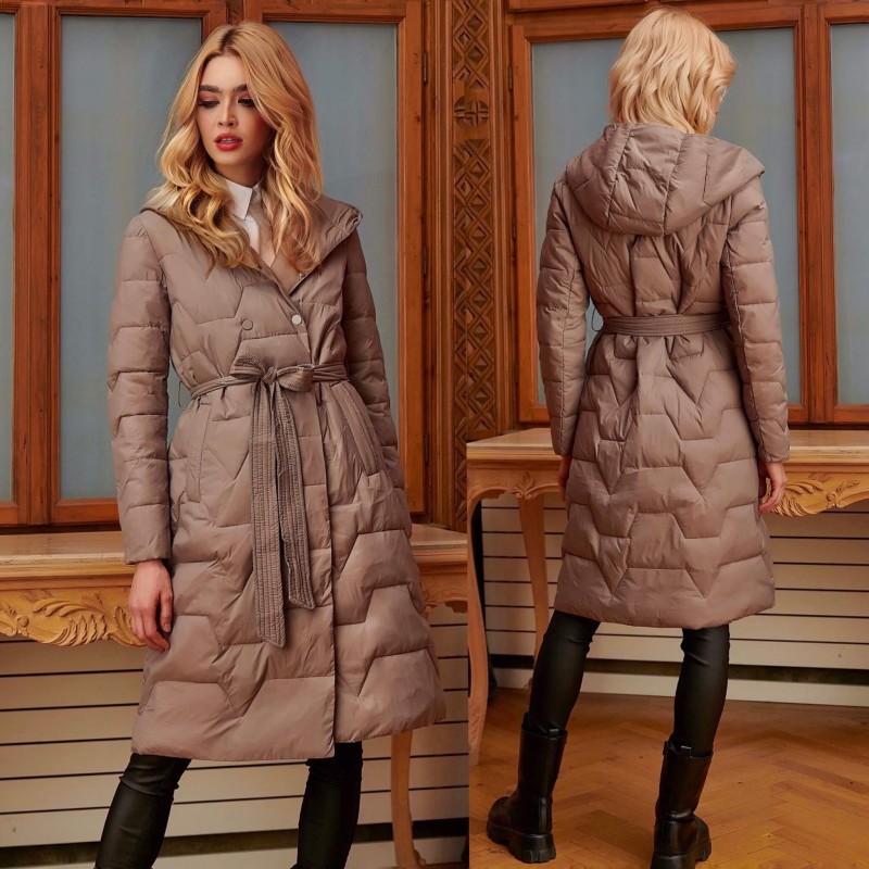 Geaca maro lunga cu cordon in talie - Iulia 01