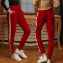 Pantaloni rosii din catifea - cu banda traditionala