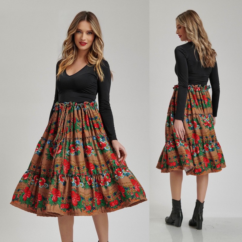 Fusta bej cu print maramuresean - Livia 01