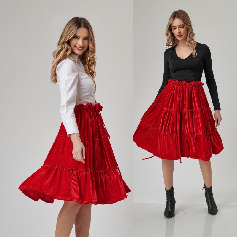 Fusta rosie din catifea - Iulia 02 Fusta rosie din catifea - Iulia 02