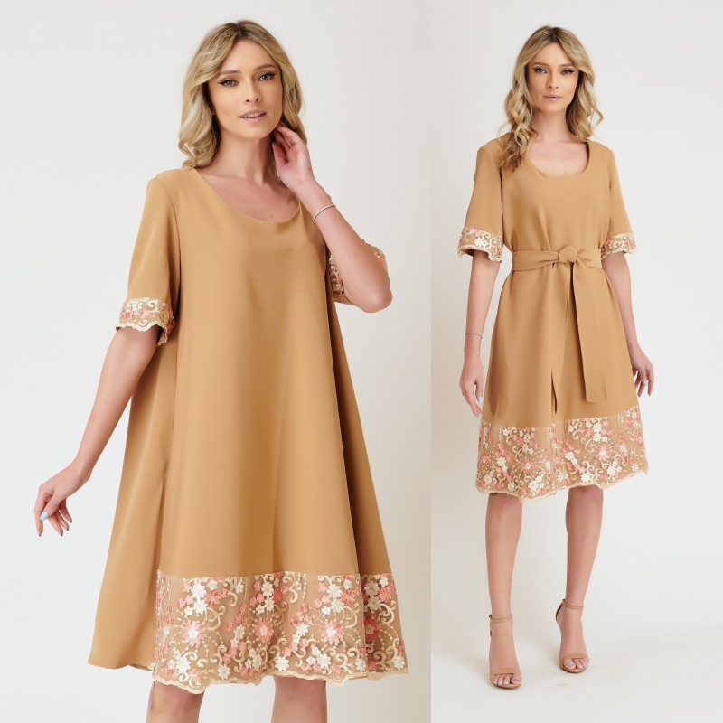 Rochie crem cu croi lejer si dantela brodata - Raluca