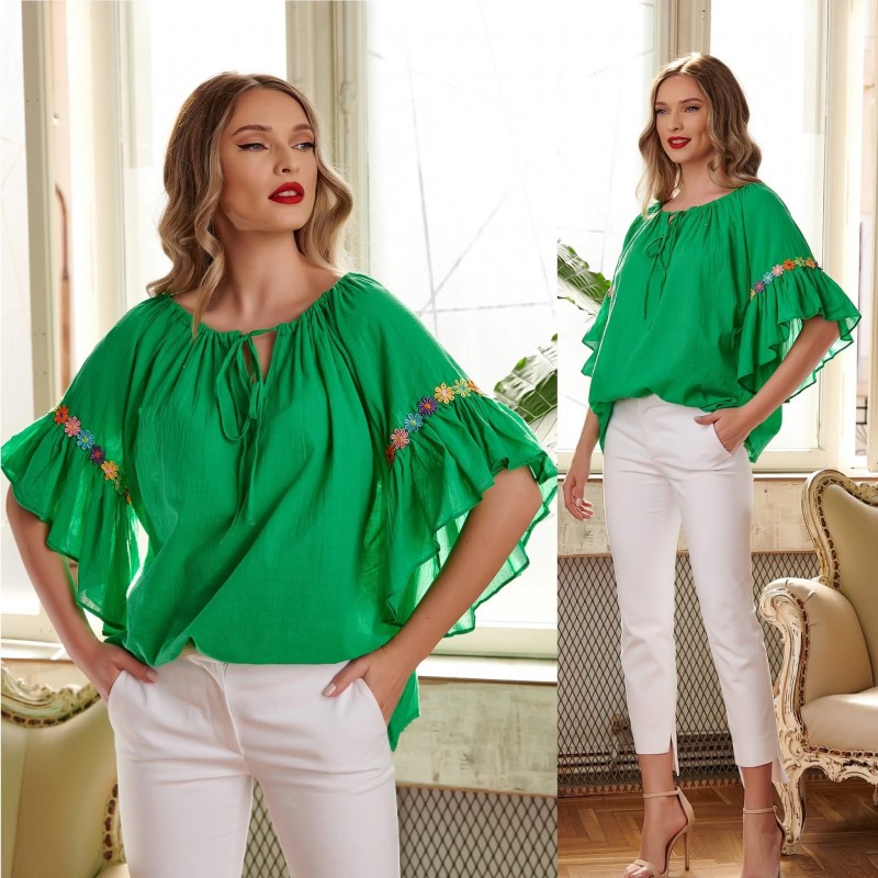 Bluza stilizata din panza topita creponata - verde 04