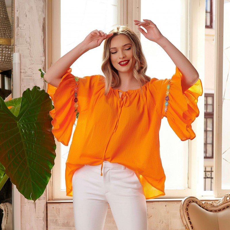 Bluza stilizata din panza topita - portocaliu 01