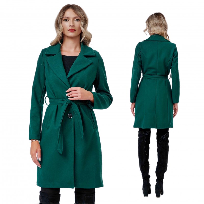 Palton verde cu buzunare si cordon - Sara 01