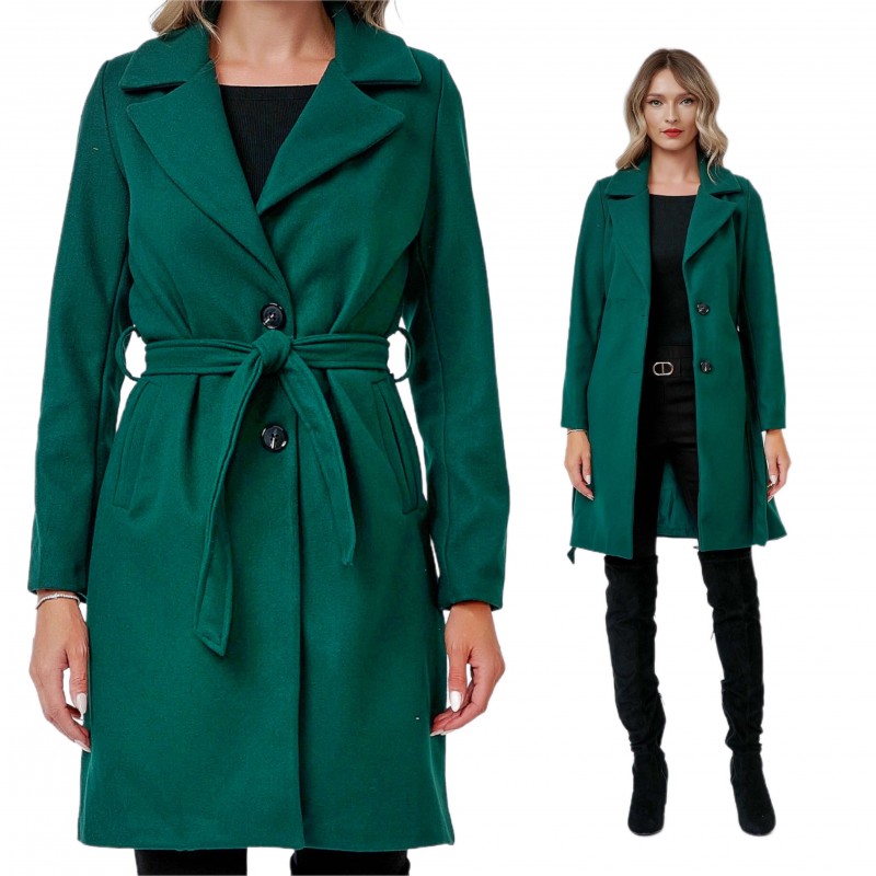 Palton verde cu buzunare si cordon - Sara 01