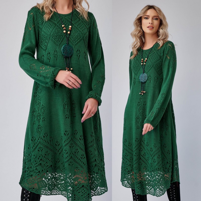 Rochie verde din tricot cu model crosetat
