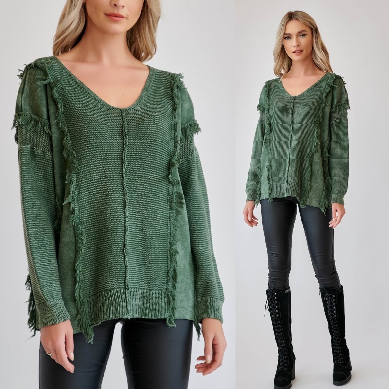 Bluza oversize din tricot verde - Laura - 