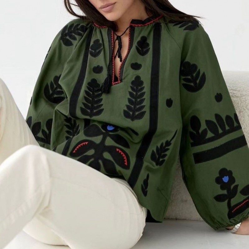 IE Nationala verde Stilizata tip ie traditionala, cu maneca lunga bufanta - Monica verde