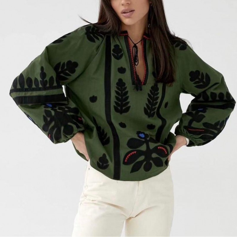 IE Nationala verde Stilizata tip ie traditionala, cu maneca lunga bufanta - Monica verde