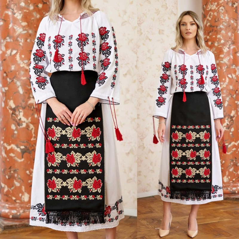 Set, Costum Popular cu 3 piese Traditionale si broderie florala - Florentina