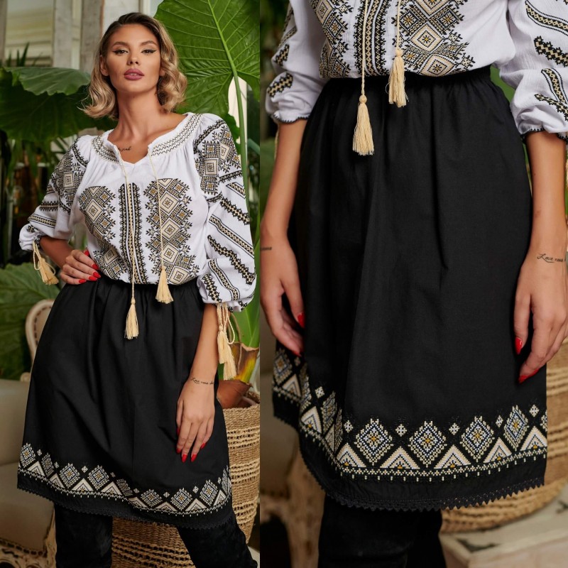 Set traditional compus din ie si fusta - Romb