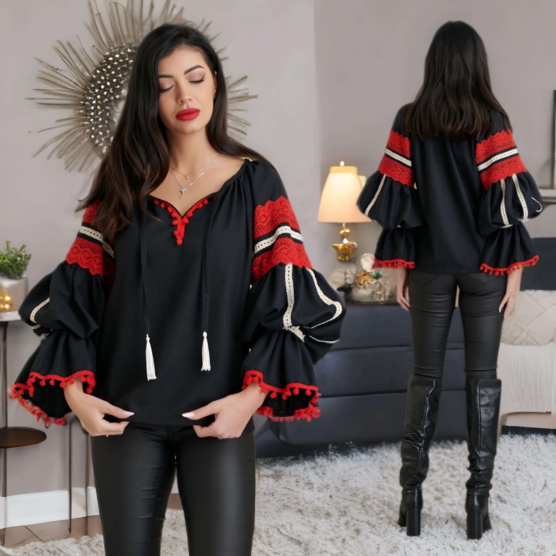 IE Nationala neagra din in, moderna cu maneci clopot - Diana 03, negru