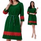 Rochie verde din catifea cu dantela rosie - Paula