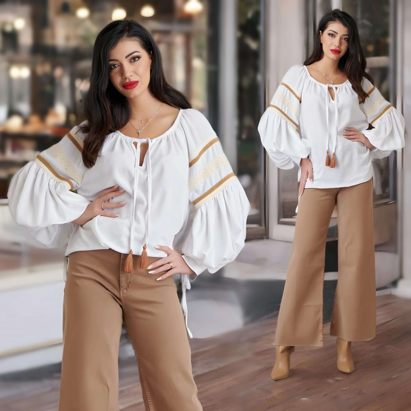 IE Nationala cu croi modern, din in natural alb - Ilinca alba 03