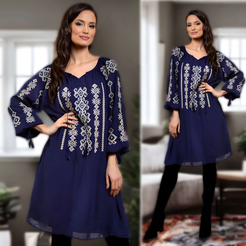 Rochie brodata bleumarin - Sabrina 02
