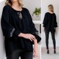 Bluza Nationala neagra din panza topita cu maneci evazate - Cornelia 03 Bluza Nationala neagra din panza topita cu maneci evazate - Cornelia 03