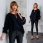 Bluza Nationala neagra din panza topita cu maneci evazate - Cornelia 03 Bluza Nationala neagra din panza topita cu maneci evazate - Cornelia 03