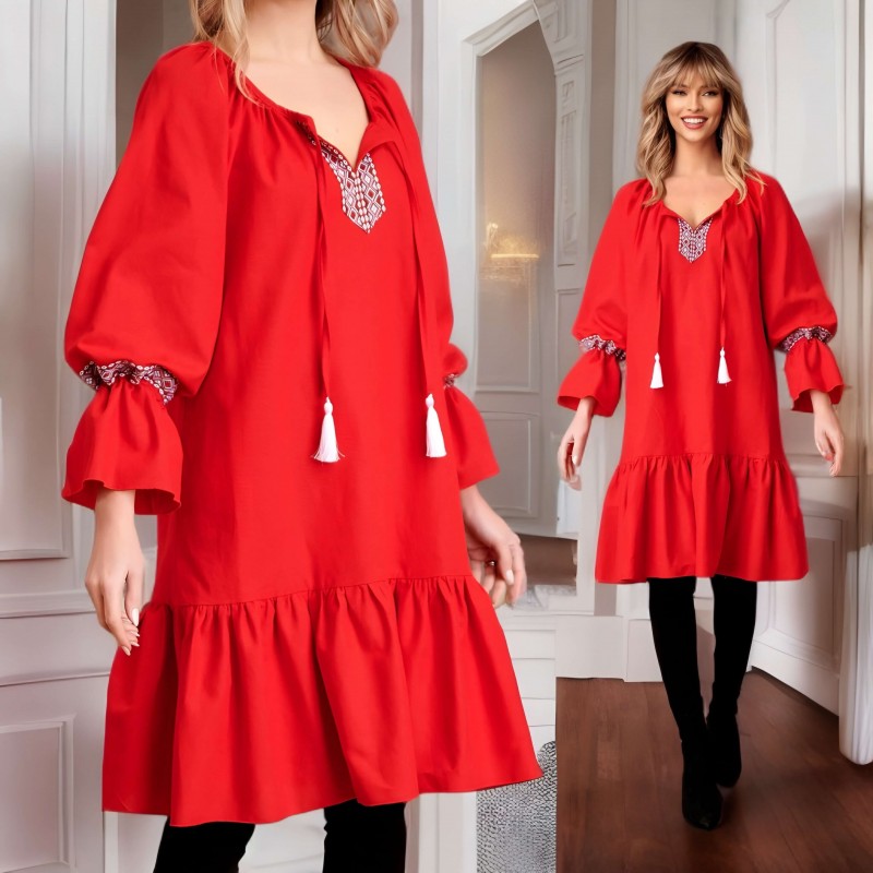 Rochie rosie, tip IE Traditionala - Cornelia