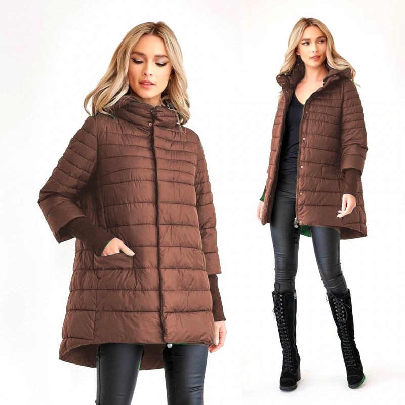 Geaca maro, groasa cu maneci stilizate si gluga