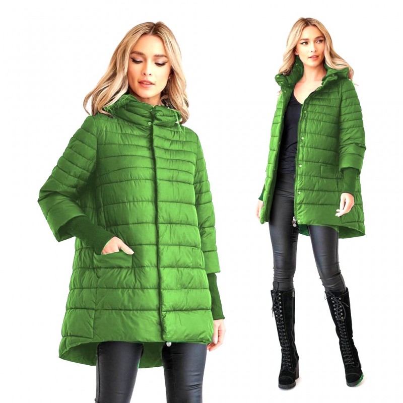 Geaca verde, groasa cu maneci stilizate si gluga