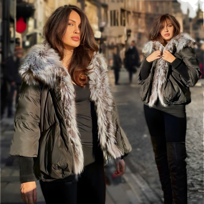 Geaca neagra cu blana naturala si puf de gasca - Elena