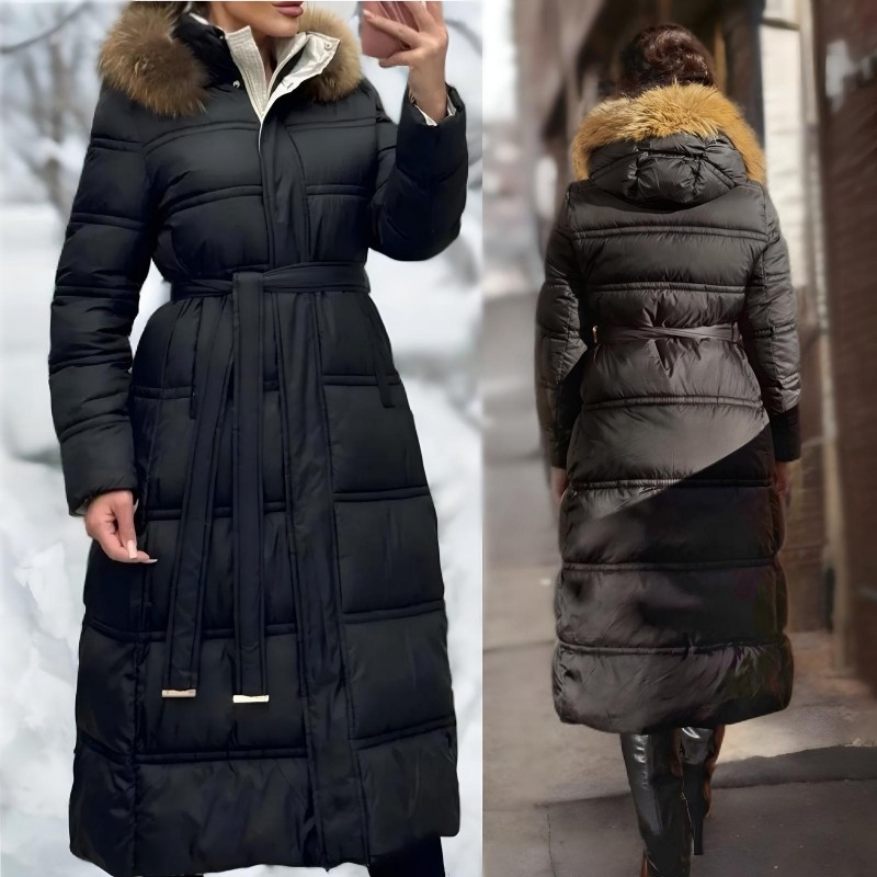 Geaca, lunga, groasa pentru iarna cu blana naturala