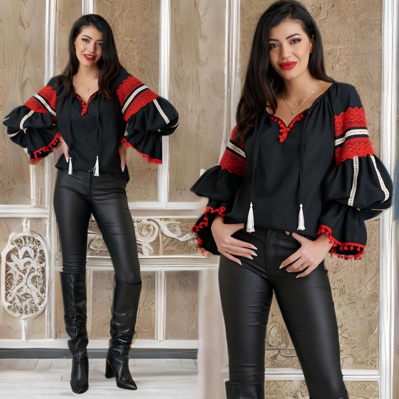 IE Nationala neagra din in, moderna cu maneci clopot - Diana 03, negru