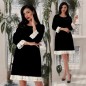 Rochie neagra din catifea cu dantela brodata - Paula 02