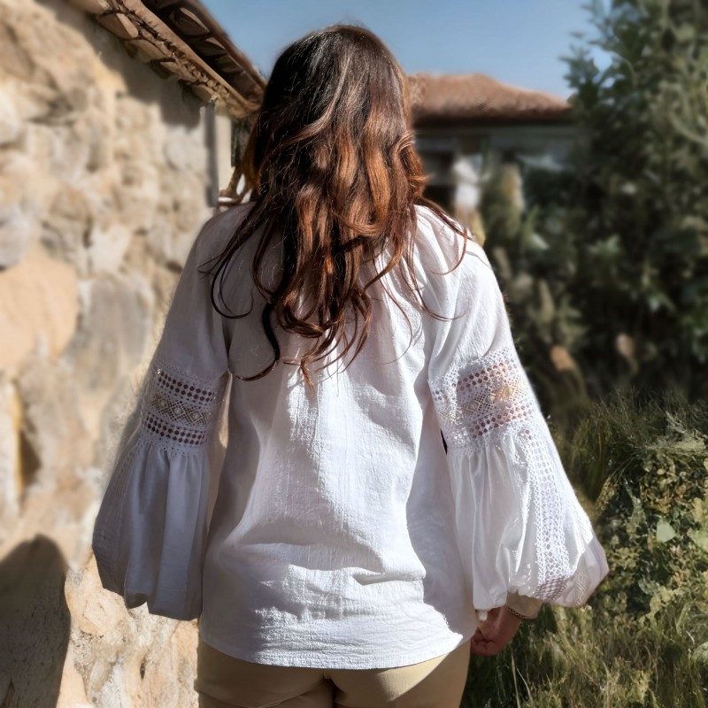 IE Nationala alba din panza de bumbac cu dantela - Alma 02