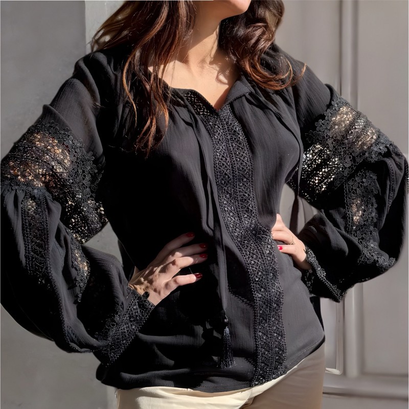 IE Nationala neagra din panza de bumbac cu dantela - Alma 01