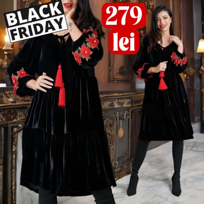 Rochie din catifea neagra cu croi vaporos