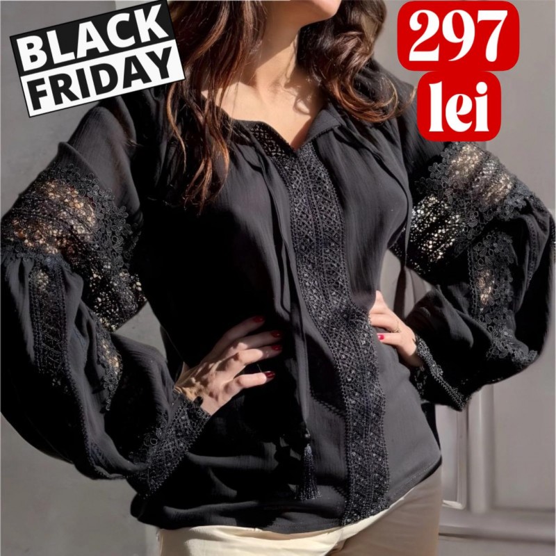 IE Nationala neagra din panza de bumbac cu dantela