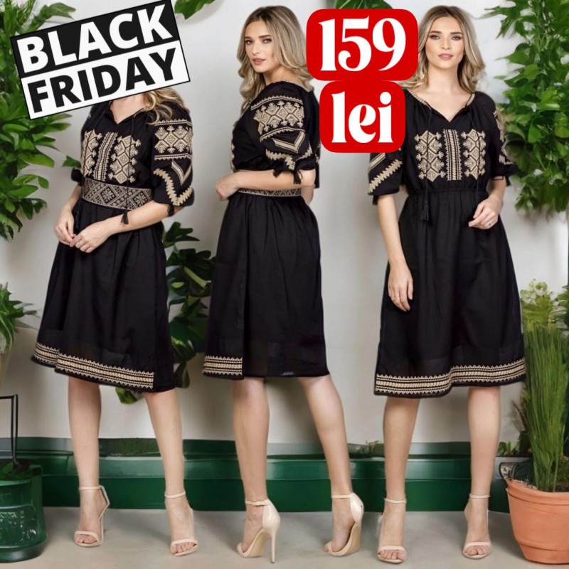 Rochie Traditionala Neagra brodata - Ramona