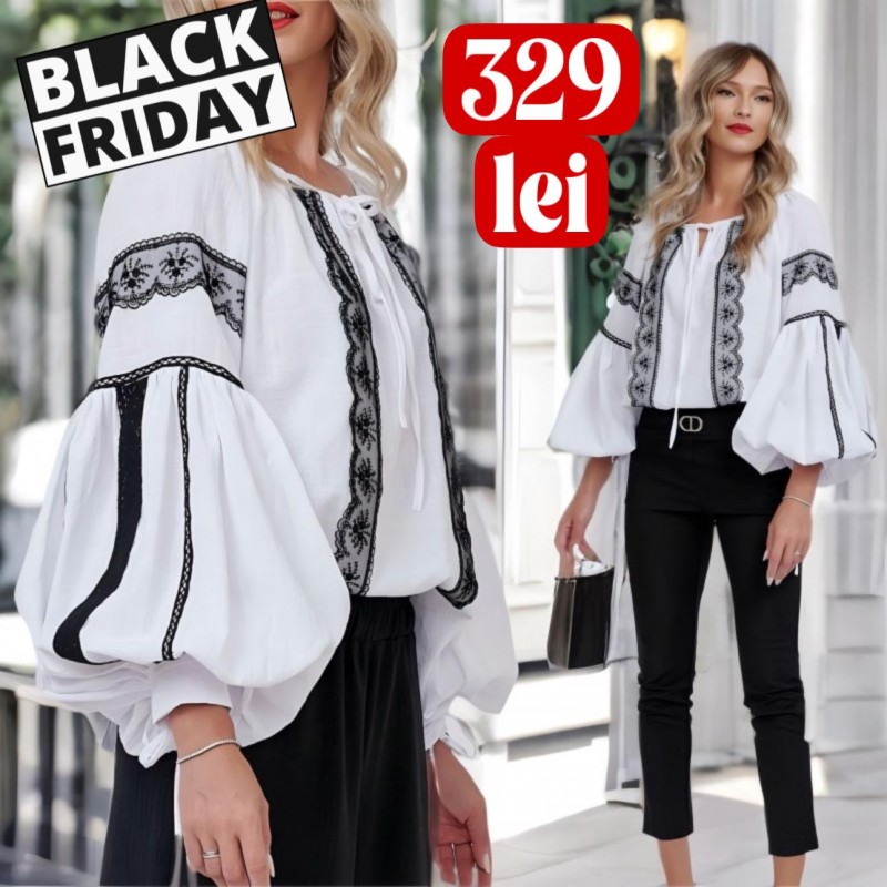 IE Nationala stilizata alba, cu croi modern din panza topita